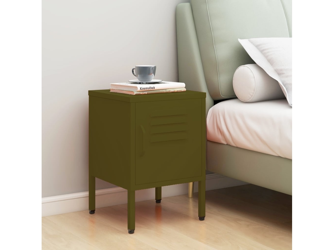 Vidaxl Mesa De Cabeceira Aço 35x35x51 Cm Verde-azeitona