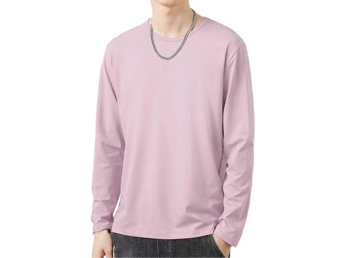 Camisa Casual Masculina De Poliéster Manga Longa Ombro Macia Respirável Estilo Slim Tamanhos S A 5xl Rosa