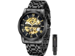 Lurelia Relógio Mecânico Masculino, Movimento De Quartzo, Automático, Luminoso, Mostrador Esqueleto, Aço Inoxidável, Resistente À Água