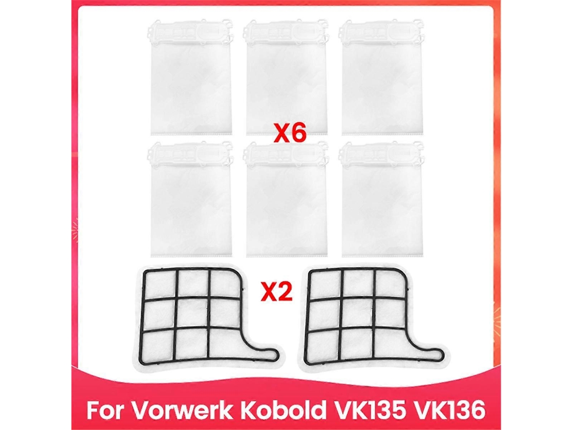 Kit Com 8 Peças De Filtro E Saco Pó Para Aspirador Vorwerk Kobold Vk135 Vk136 Acessórios Substituição Tuotuo