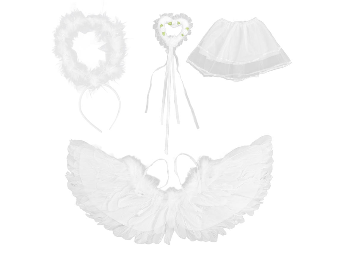 Conjunto 4pcs Asa Anjo Branca Penas Tiara Varinha Para Festa Halloween Natal Infantil Adulto
