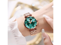 Lurelia Relógio Feminino, Movimento De Quartzo, Data/calendário, Luminoso, Aço Inoxidável, Abs, Resistente À Água 30m, Vermelho, Dourado