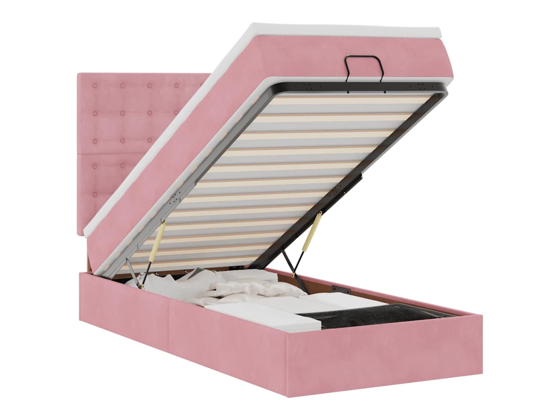 Estrutura de Cama Otomana com Colchões 80x200 cm em Veludo Rosa MAISON EXCLUSIVE