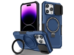 Suporte Casa Para Iphone 14 Pro Pele Sintética Magnética Azul