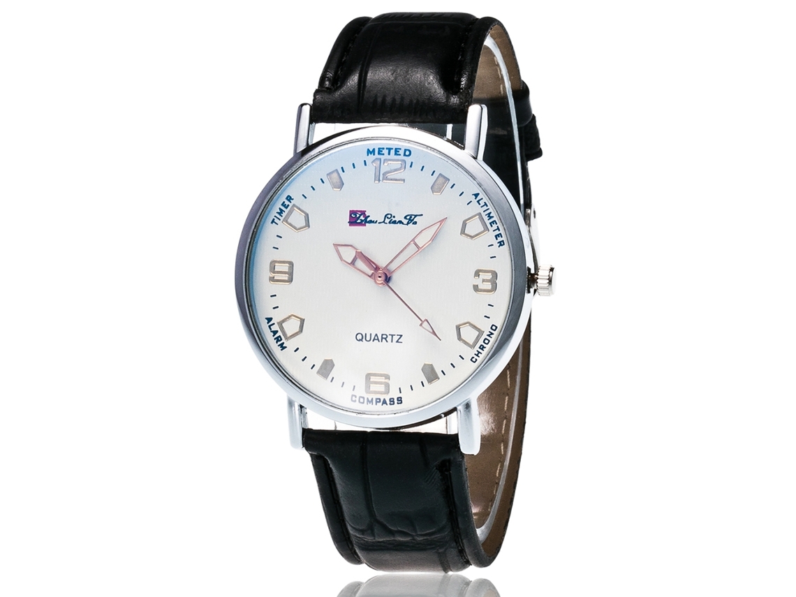 Relógio de Pulso Masculino Zhoulianfa de Quartzo Simples Casual de Couro Preto