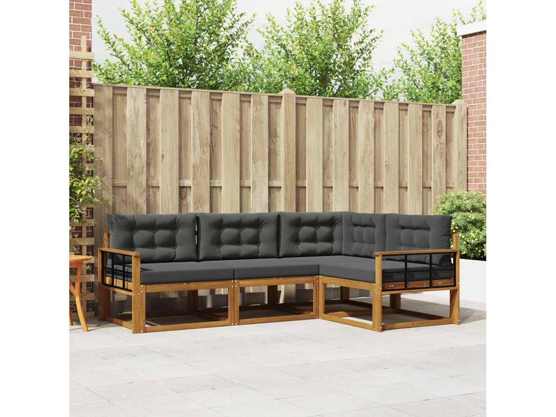 Vidaxl Conjunto De Sofás Para Exterior 4 Pcs Natural E Antracite
