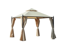 Gazebo de jardim 3x3m com 4 toldos laterais e teto duplo, cor bege CHEZMOI | CHEZMOI