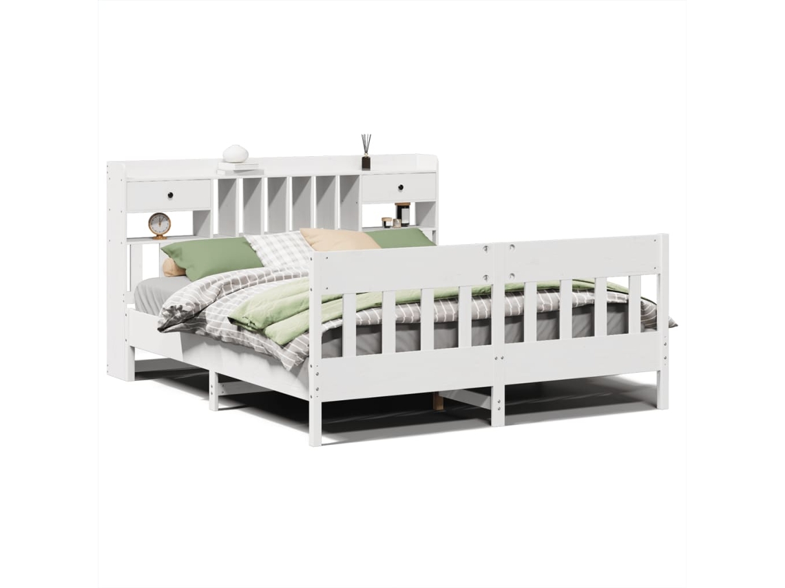 Cama Sem Colchão 180x200 cm Madeira de Pinho Maciça Branco MAISON EXCLUSIVE