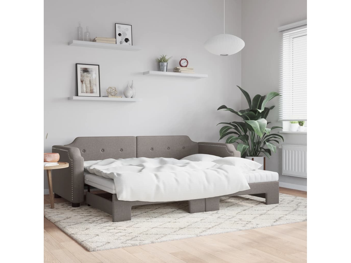Vidaxl Sofá-cama C/ Gavetão/colchões 90x200cm Tecido Cinza-acastanhado