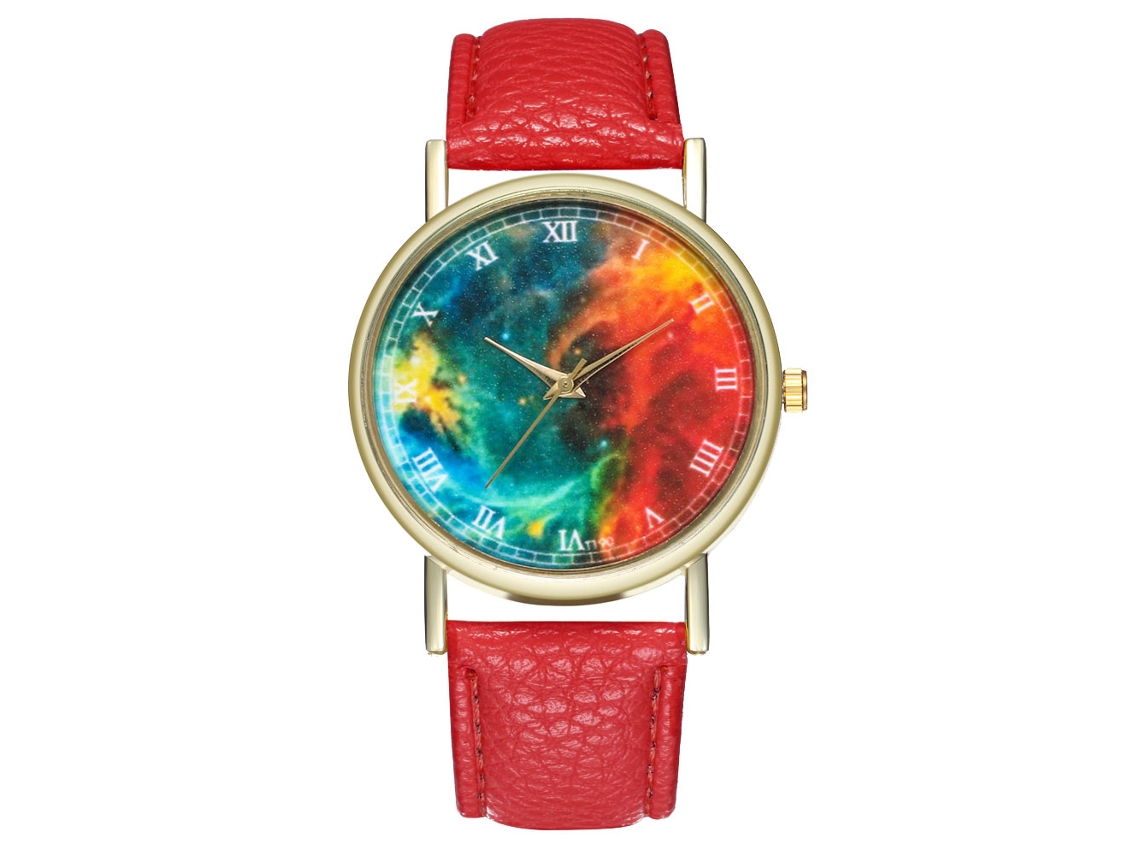 Relógio de Pulso Unissex de Quartzo com Pulseira de Couro Colorido (vermelho)