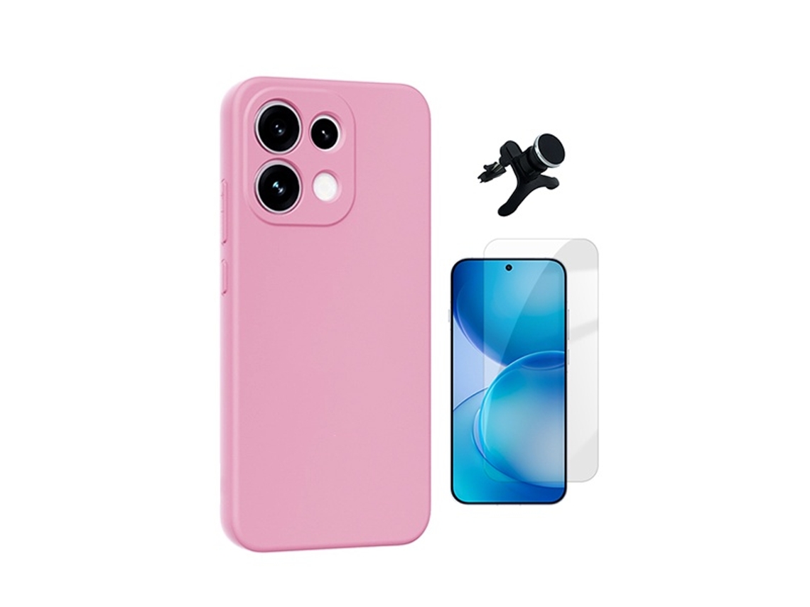 Kit Vidro Clearglass Capa Silicone Líquido Suporte Reforçado Phonecare Para Oppo Reno16 Pro - Rosa