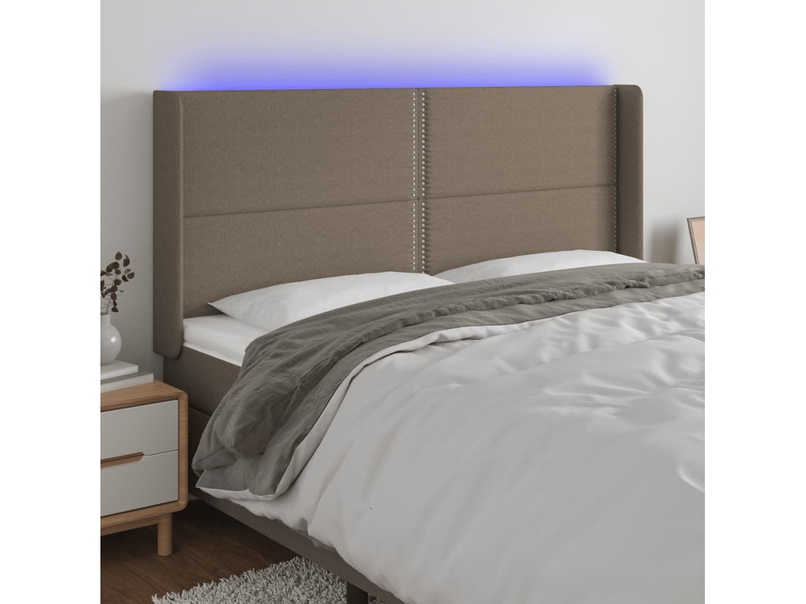 Cabeceira | Painel De Cama Cama C/ Led Tecido 203x16x118/128cm Cinza-acastanhado