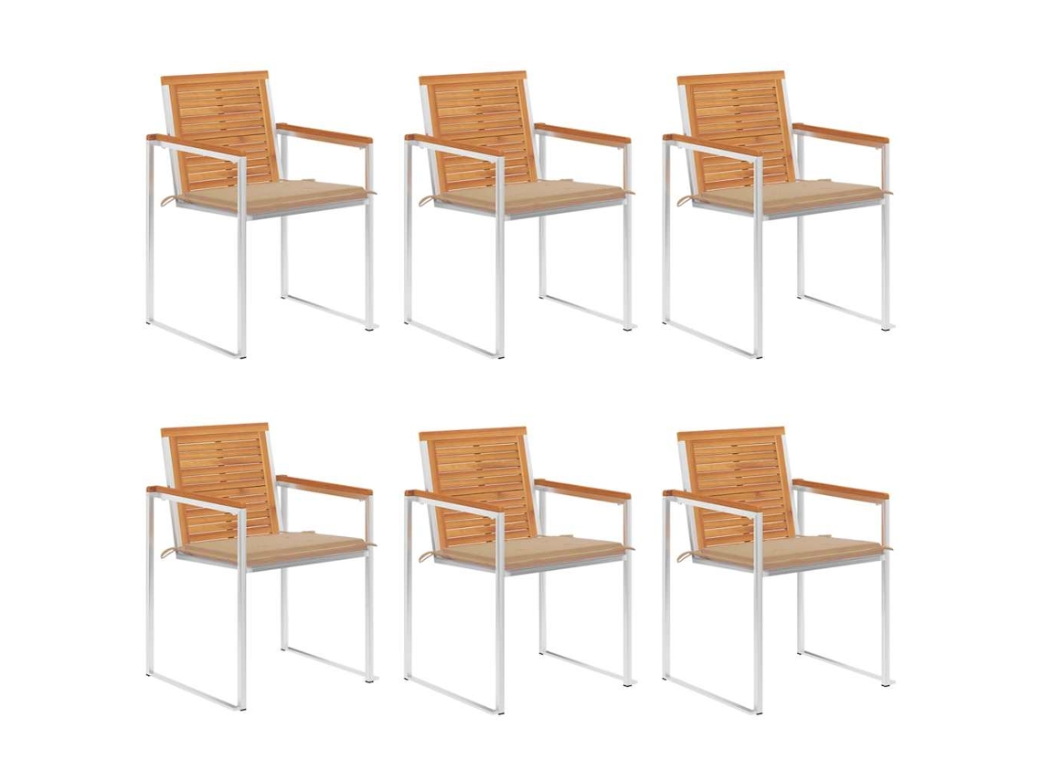 Vidaxl Cadeiras De Jardim 6 Pcs C/ Almofadões Madeira De Acácia Maciça