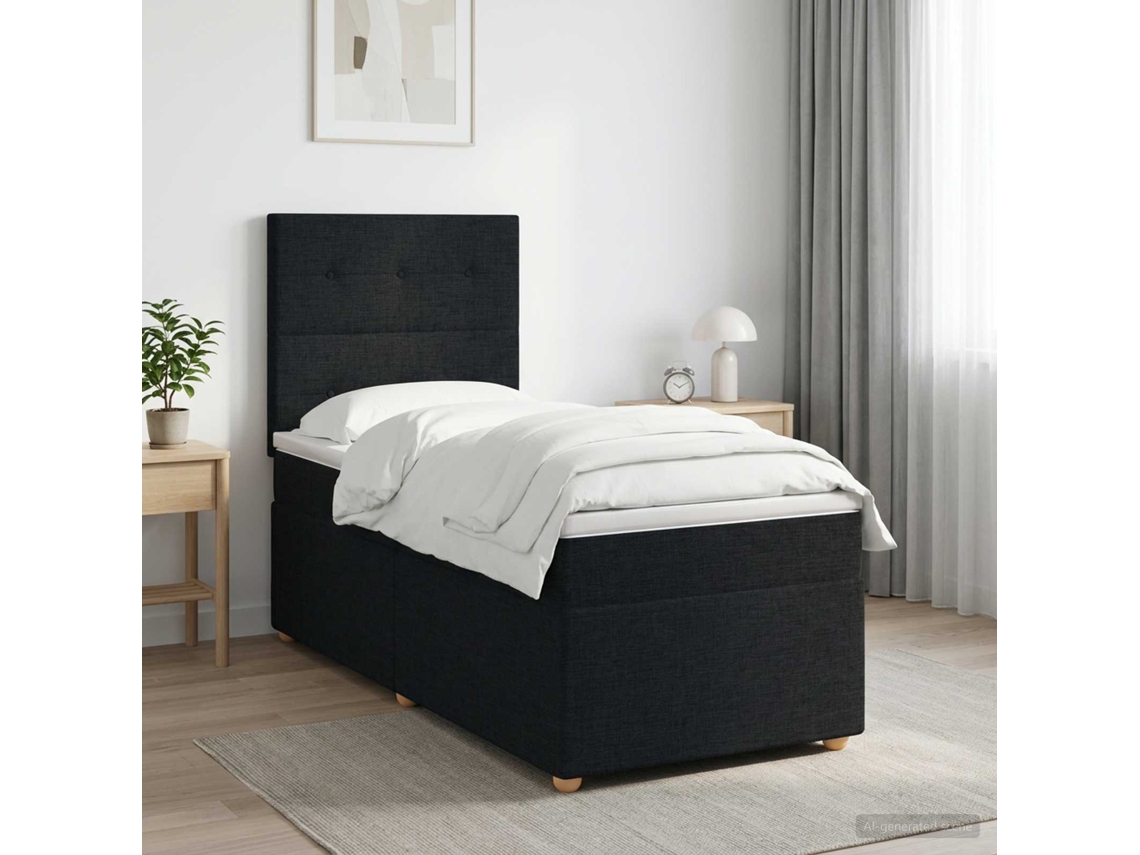Vidaxl Cama Box Spring Com Colchão Preto 90 X 190 Cm Tecido