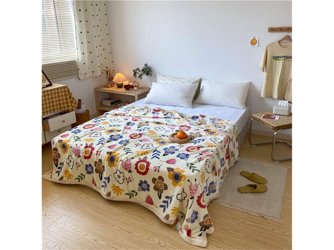 Manta de Lã Grossa Fansu Flanela com Estampa Floral Macia e Quente para Cama Infantil Sofá Quarto Viagem 180x2