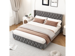 Cama Estofada 180x200 Cinza Veludo Com Botões