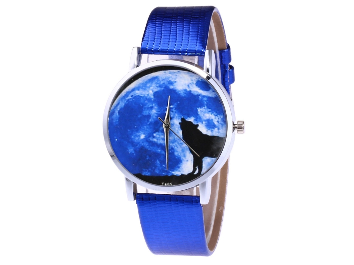 Relógio de Pulso Casual Unissex com Pulseira de Couro Pu e Movimento de Quartzo Azul