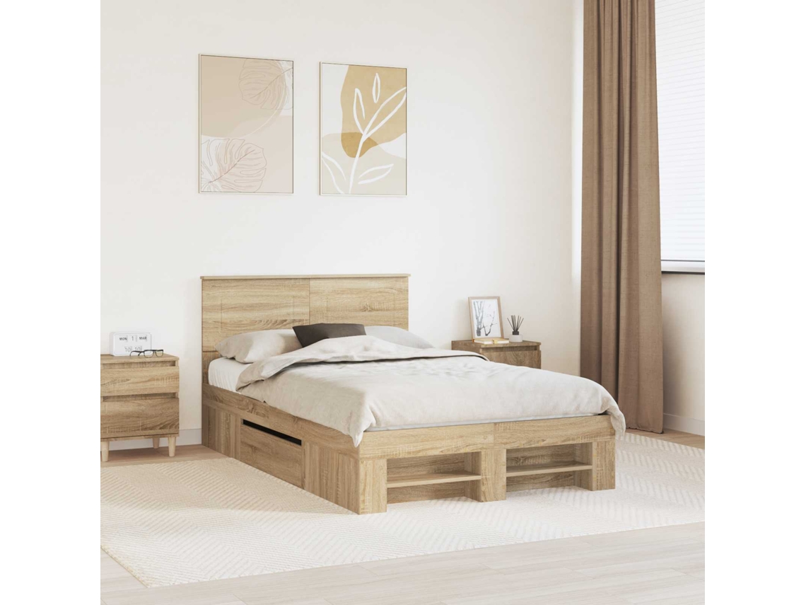 Vidaxl Estrutura Da Cama Com Cabeceira Carvalho Sonoma 137 X 203 Cm