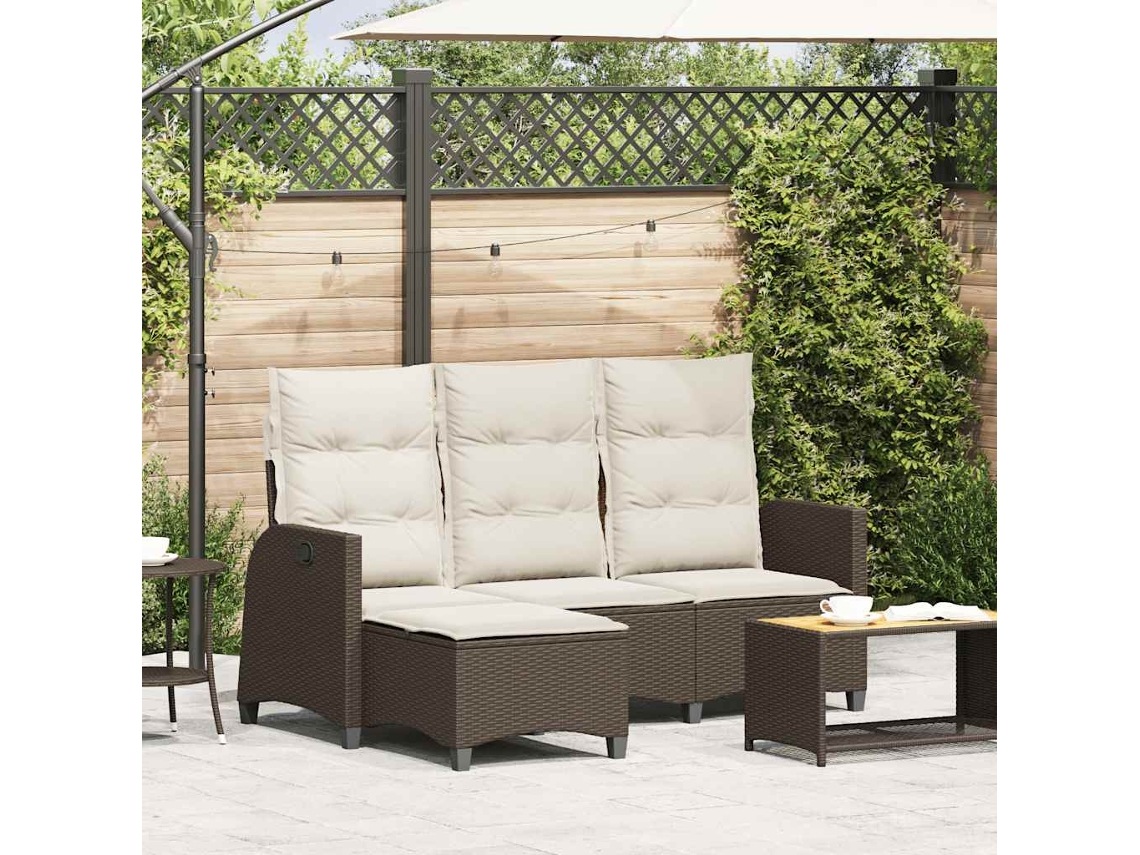 Vidaxl Sofá De Jardim Reclinável Em Forma De L Com Almofadões Vime Pe