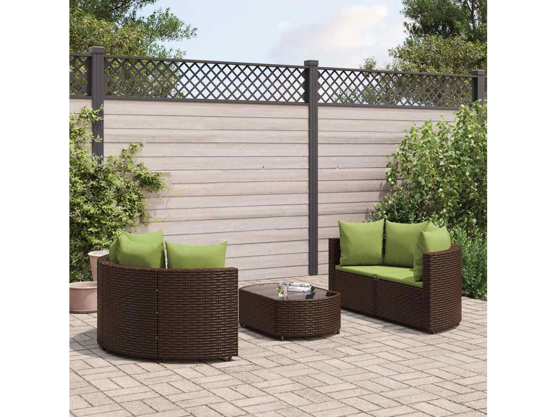 Vidaxl 5 Pcs Conjunto Sofás P/ Jardim C/ Almofadões Vime Pe Castanho