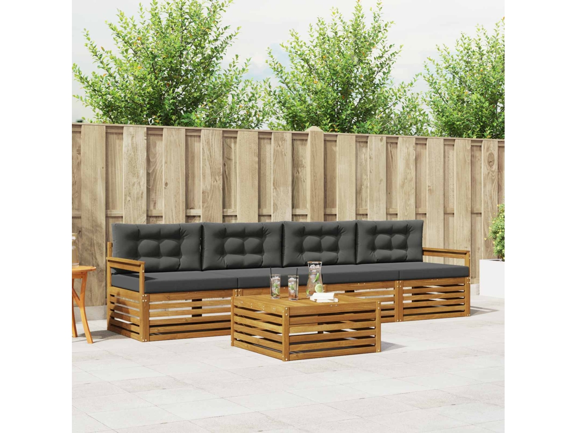 Vidaxl Conjunto De Sofás Para Exterior 5 Unid. Natural E Antracite
