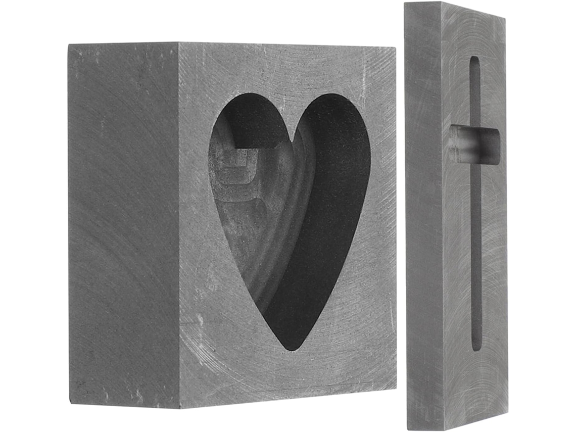 Conjunto Amosfun com 2 Moldes de Grafite para Fundição, em Formato Coração e Cruz, Adequados Ouro Alumínio, Fu