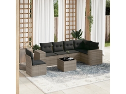 Vidaxl 7 Pcs Conjunto Sofás P/ Jardim C/ Almofadões Vime Pe Cinzento