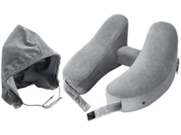 Travesseiro De Pescoço Viagem Inflável Para Voo Suporta Confortavelmente A Cabeça, O E Queixo, Com Veludo Macio Cinza Aquaforge