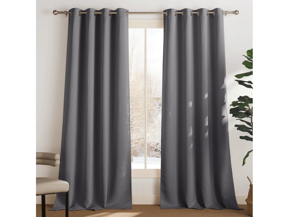 Cortina Blackout Térmica, Para Janela E Sala, Ilhós, Alças Superiores, Privacidade, Lavável, Conjunto 2 Peças, 140 X 240 Cm, Cinza