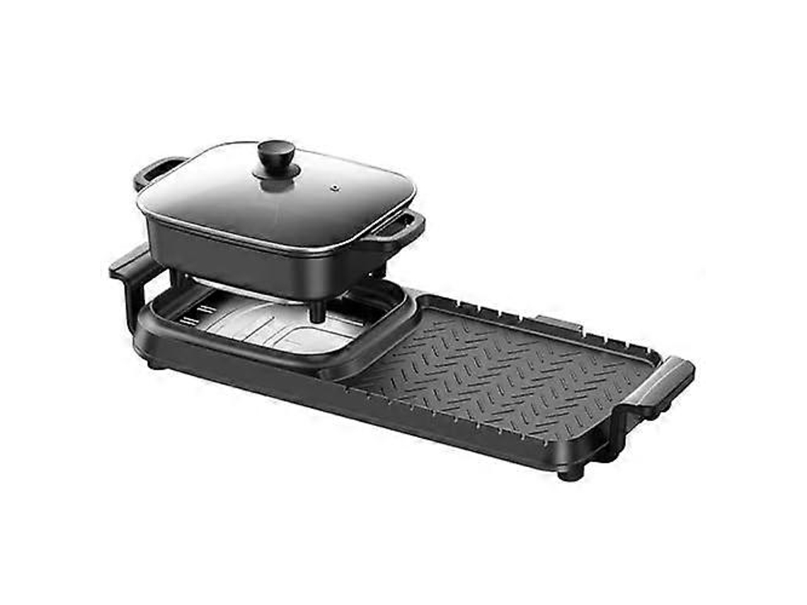 Panela Elétrica Com Grelha Integrada, Controle Duplo De Temperatura, Churrasqueira Antiaderente Sem Fumaça Com Tampa De Vidro.