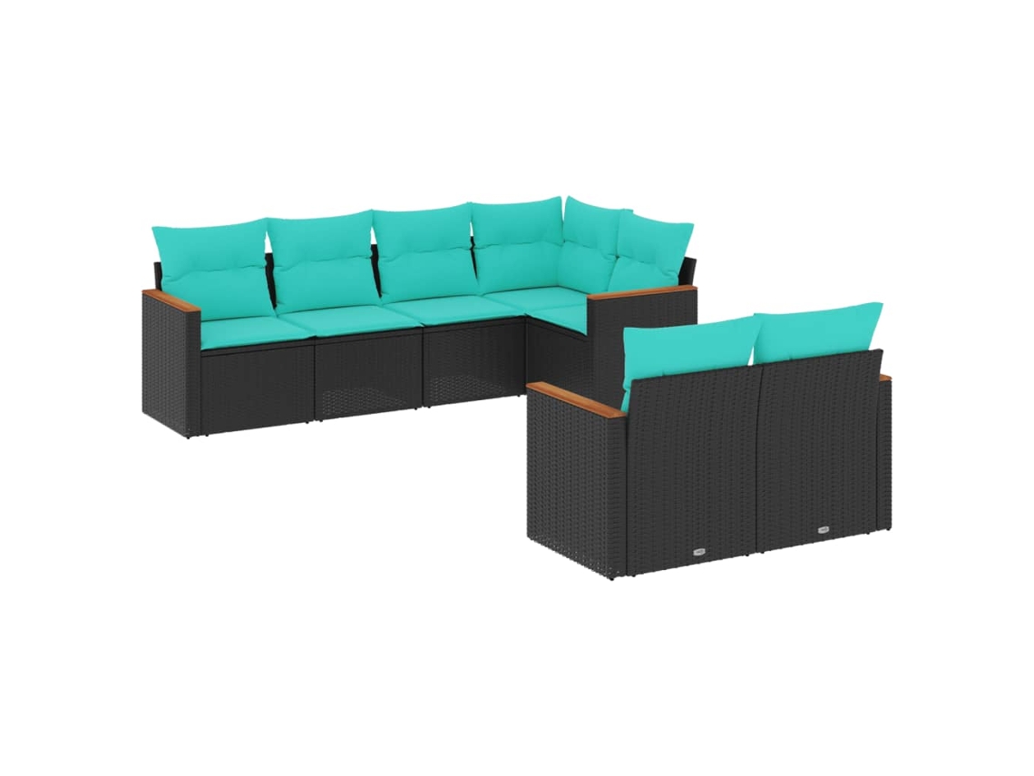Conjunto de Sofá de Jardim, 7 Peças, Almofadas, Rattan Preto MAISON EXCLUSIVE