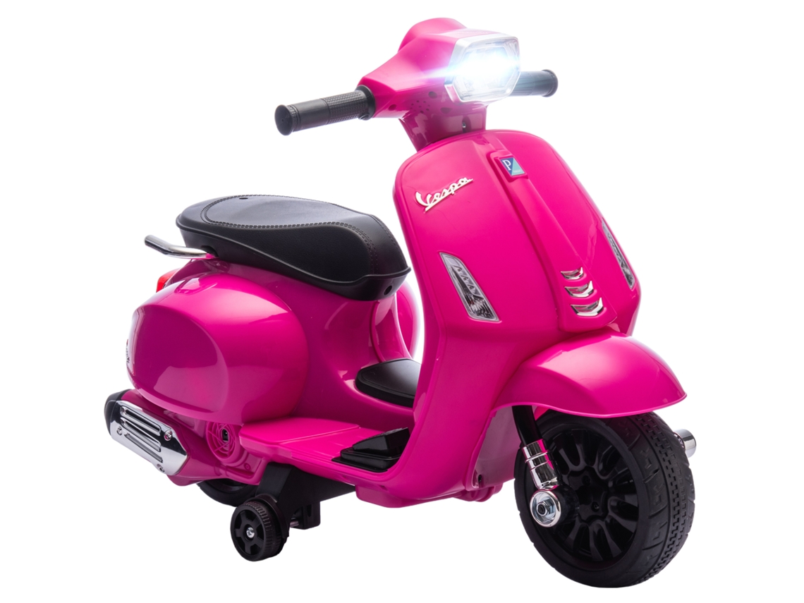 Mota Elétrica para Crianças 6v com Licença Vespa Rodas Auxiliares Velocidade de 2,5km/h Farol e Buzina 71x37x52 Cm Rosa Ge