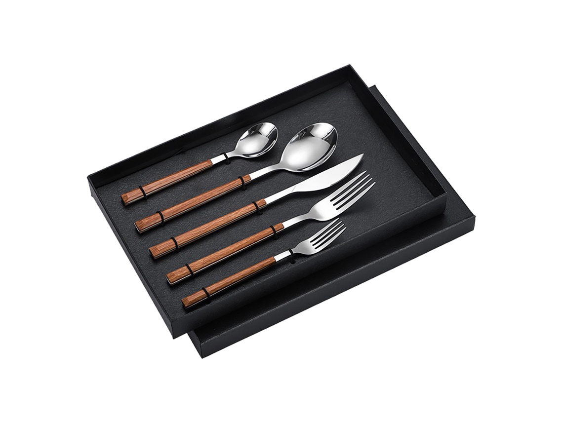 Conjunto de Talheres LAXISCREED Aço Inox com Cabo Grain Wood