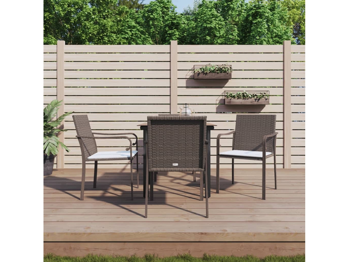 Vidaxl 5 Pcs Conjunto De Jantar P/ Jardim C/ Almofadões Vime Pe E Aço
