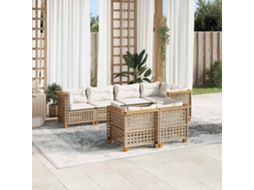 Vidaxl 7 Pcs Conjunto De Sofás P/ Jardim Com Almofadões Vime Pe Bege