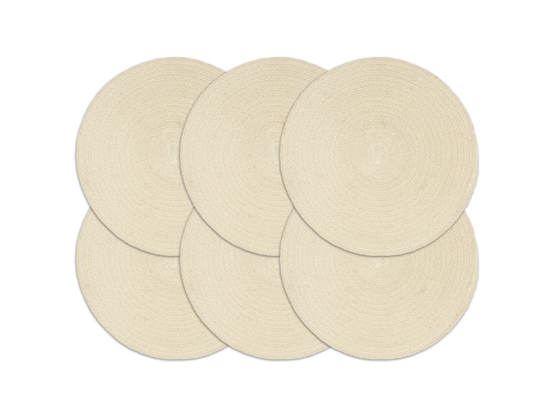 Vidaxl Individuais De Mesa 6 Pcs Em Algodão Liso 38 Cm Redondo Natural