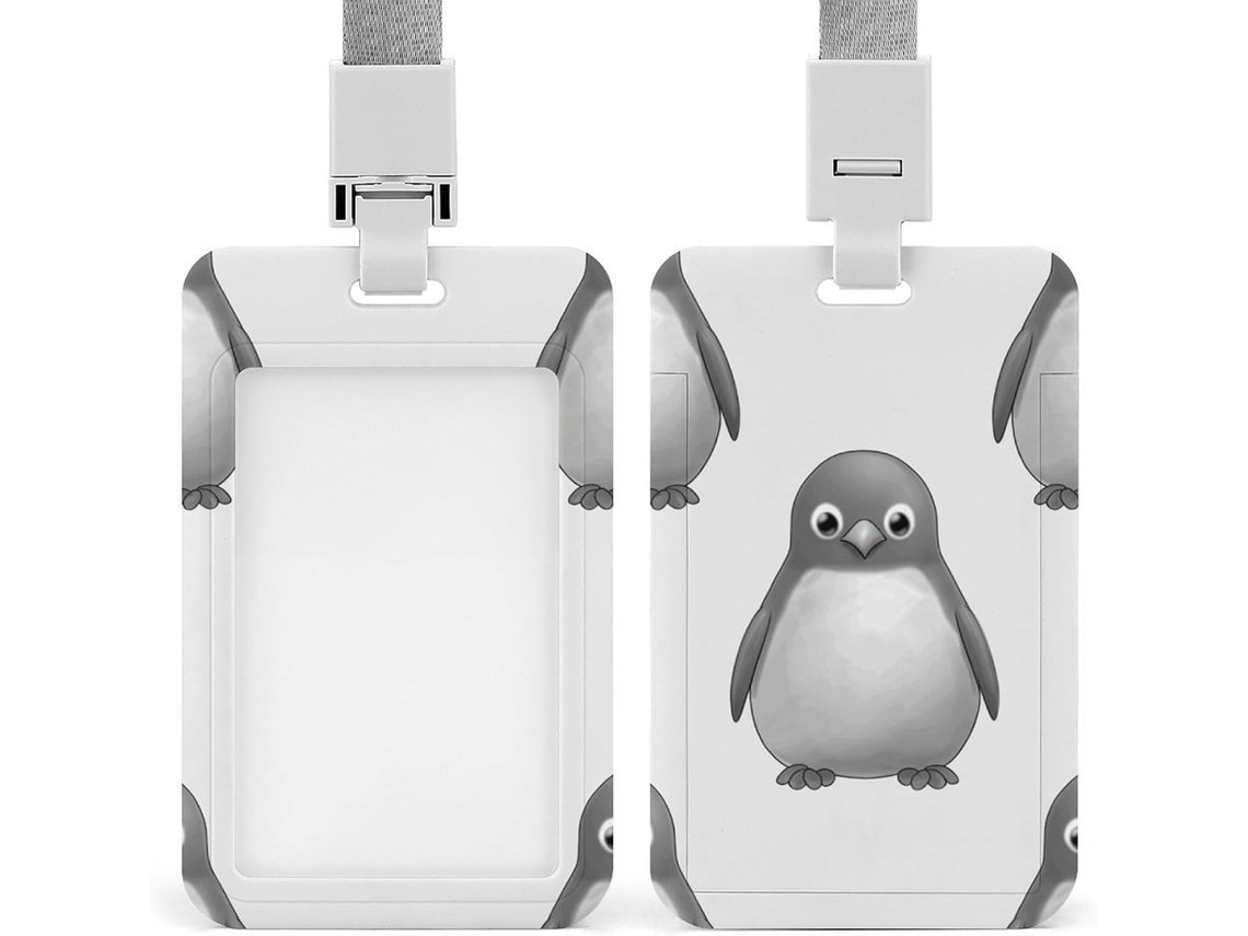 Porta Crachá Com Clipe, Em Formato De Pinguim Cinza Fofo, Com Cordão, Ideal Escritórios, Reuniões De Negócios,