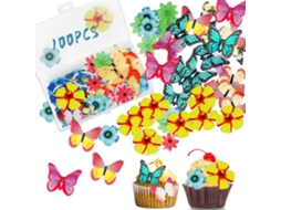 Pacote De 100 Decorações Comestíveis Para Bolo Borboletas E Flores, 50 Borboletas 50 Flores Em Papel Comestível, Toppers Para Cupcake Em Papel Wafer