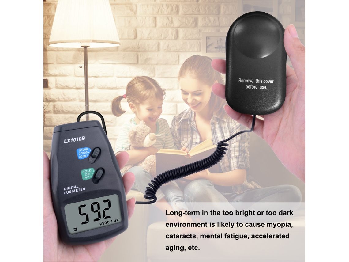 Iluminômetro Digital Portátil com Display LCD, Bloqueio de Leitura e Indicação de Baixa Energia | S/MARCA