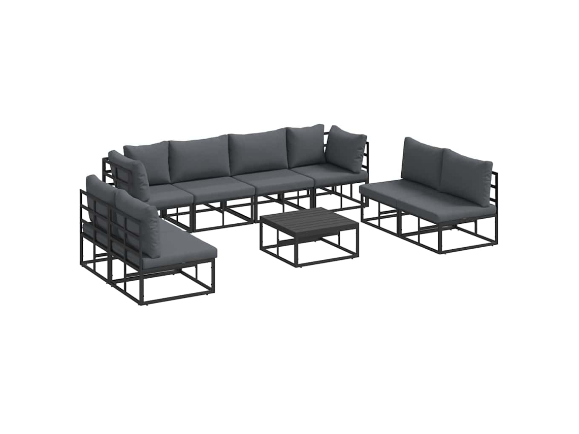 Conjunto 9 Conjunto De Sofá De Jardim Vidaxl Preto Alumínio (283 X 71,5 X 71 Cm)
