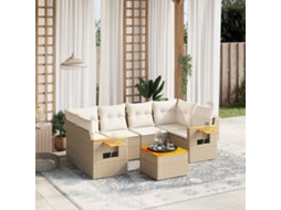 Vidaxl 7 Pcs Conjunto De Sofás P/ Jardim Com Almofadões Vime Pe Bege