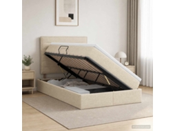 Vidaxl Cama De Armazenamento Led Com Colchão Creme 120 X 200 Cm Tecido