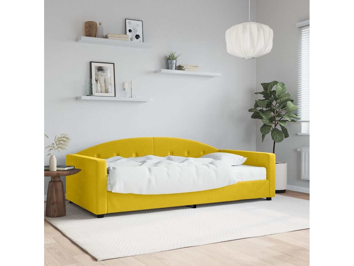 SYFAX™ Sofá cama com Colchão 100x200 Cm Veludo Amarelo