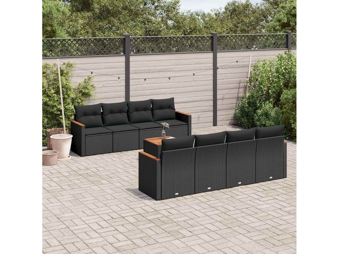 Vidaxl 9 Pcs Conjunto De Sofás P/ Jardim C/ Almofadões Vime Pe Preto