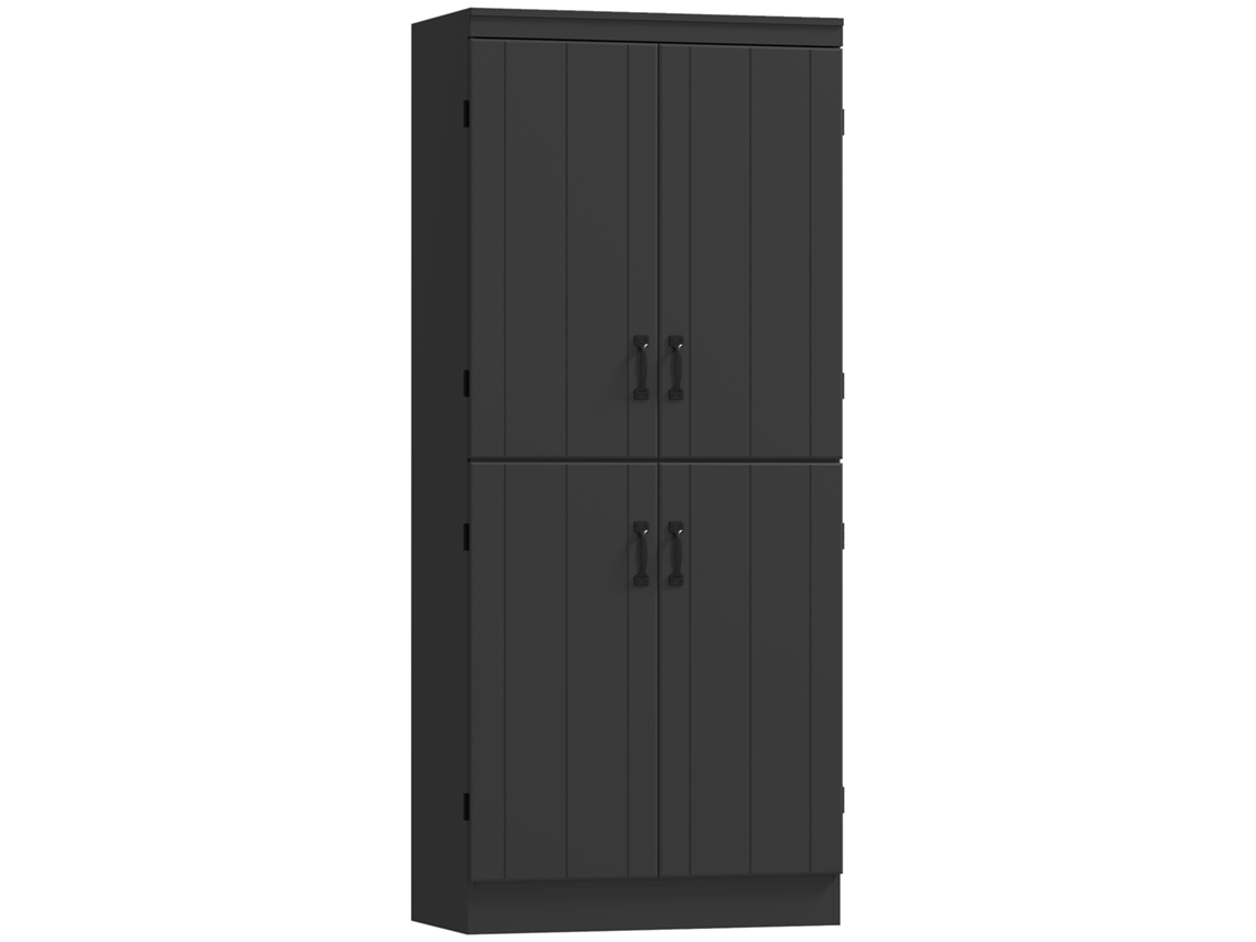 Aparador Alto De Cozinha. Armário De Cozinha Com 4 Portas, 6 Prateleiras E Prateleiras Ajustáveis. 76 X 40 X 176,7 Cm. Preto.