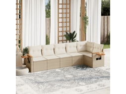 Vidaxl 6 Pcs Conjunto De Sofás P/ Jardim Com Almofadões Vime Pe Bege