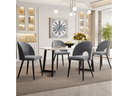 Conjunto Jantar 117x68cm 4 Cadeiras Veludo Cinza Diamante Pés Ajustáveis Preto