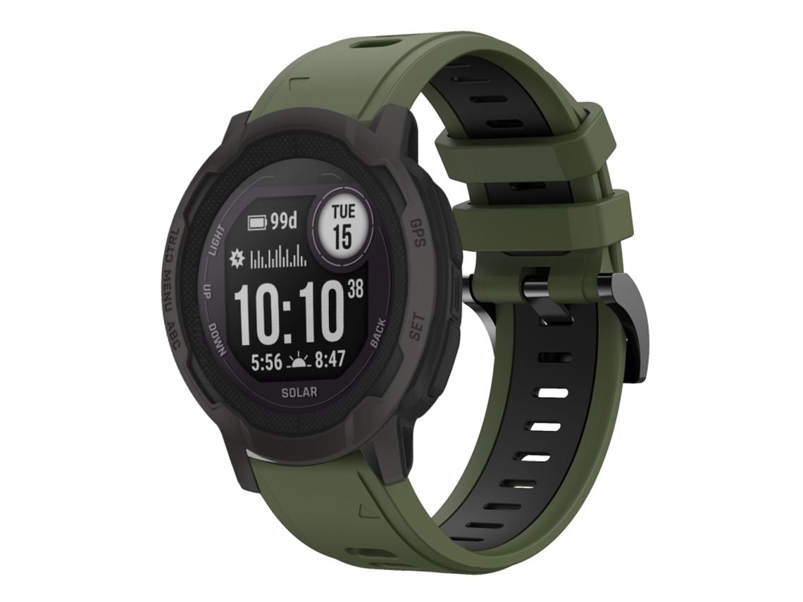 Bracelete para Garmin Instinct 2 Solar silicone esportivo duas cores verde exército + preto (22mm)