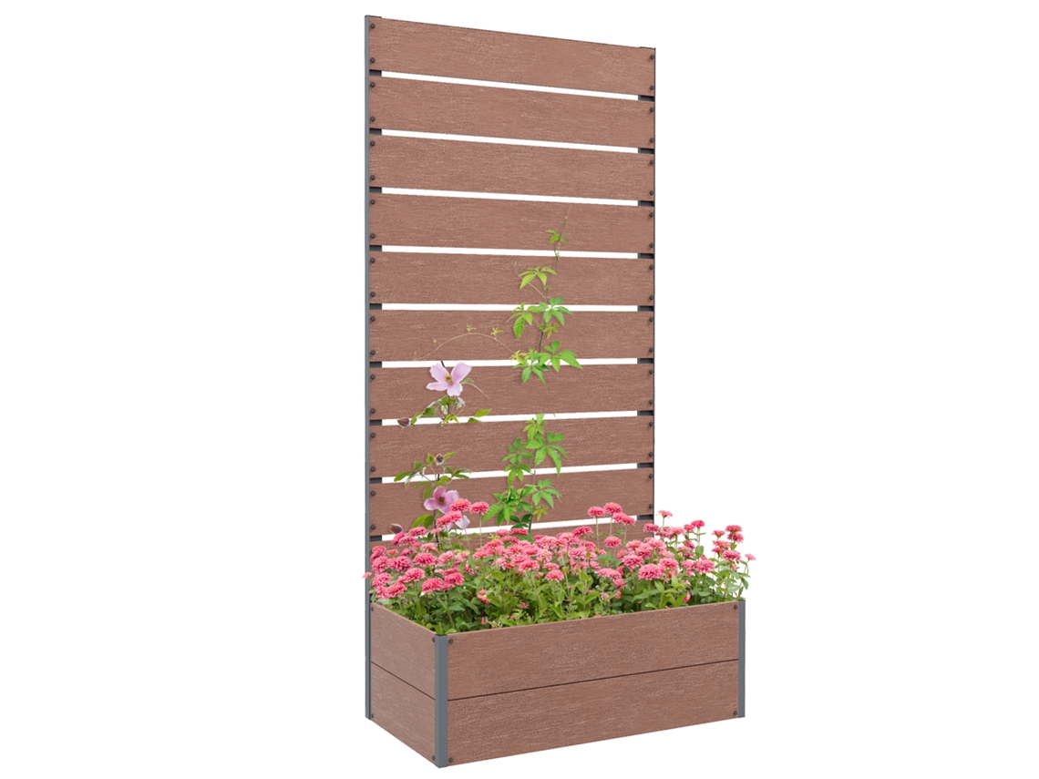 Vaso Externo com Encosto com Ripas para Plantas Trepadeiras. 72x38x150cm. Marrom Claro Ge