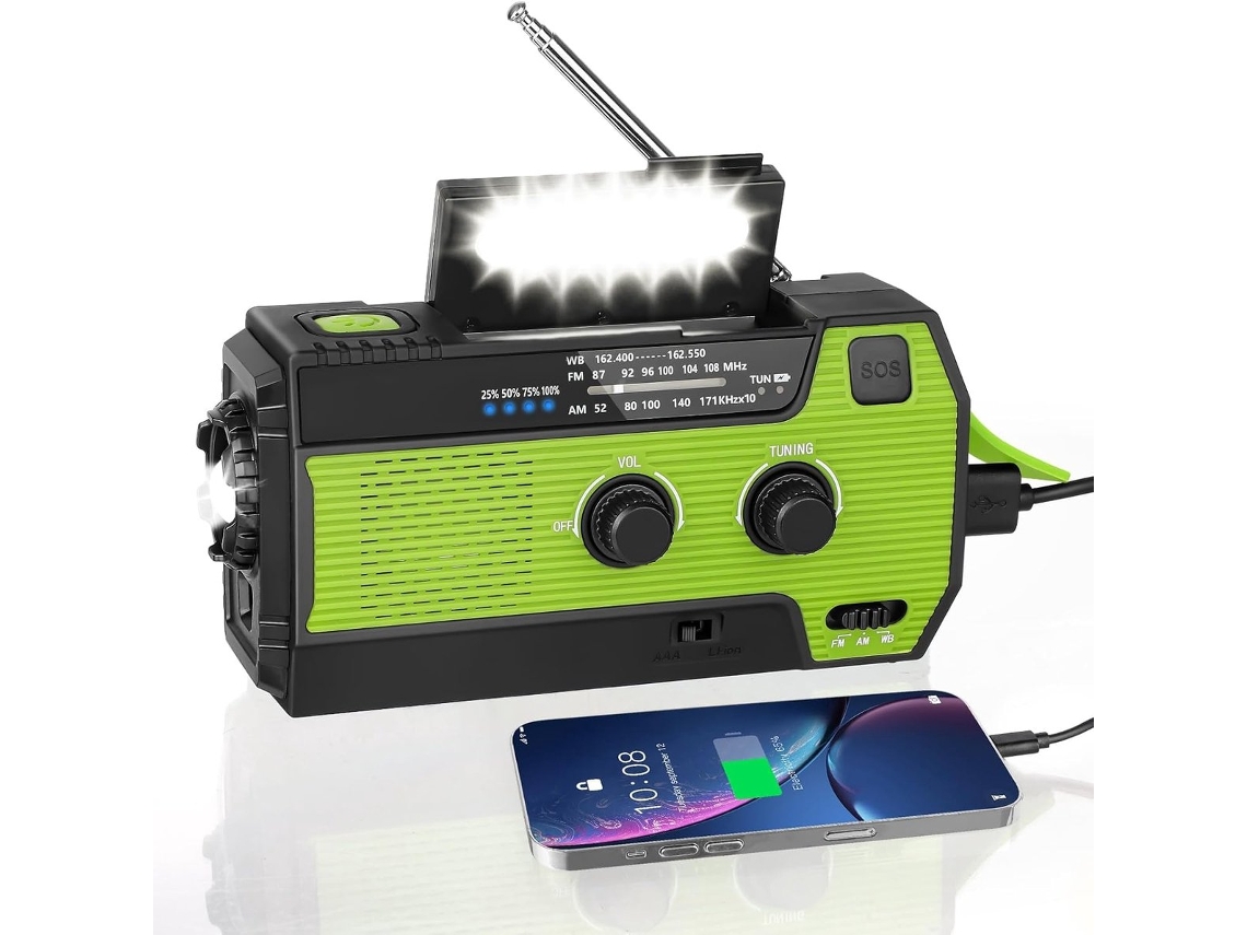 Rádio de Emergência com Bateria Solar de 4000mah, Am/fm/alertas Meteorológicos, Lanterna e Alarme Sos, Alimentado por Energia com Manivela AQUAFORGE